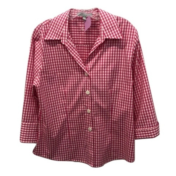 Foxcroft Gingham Print Fitted Blouse, Size 12 - Picture 1 of 2